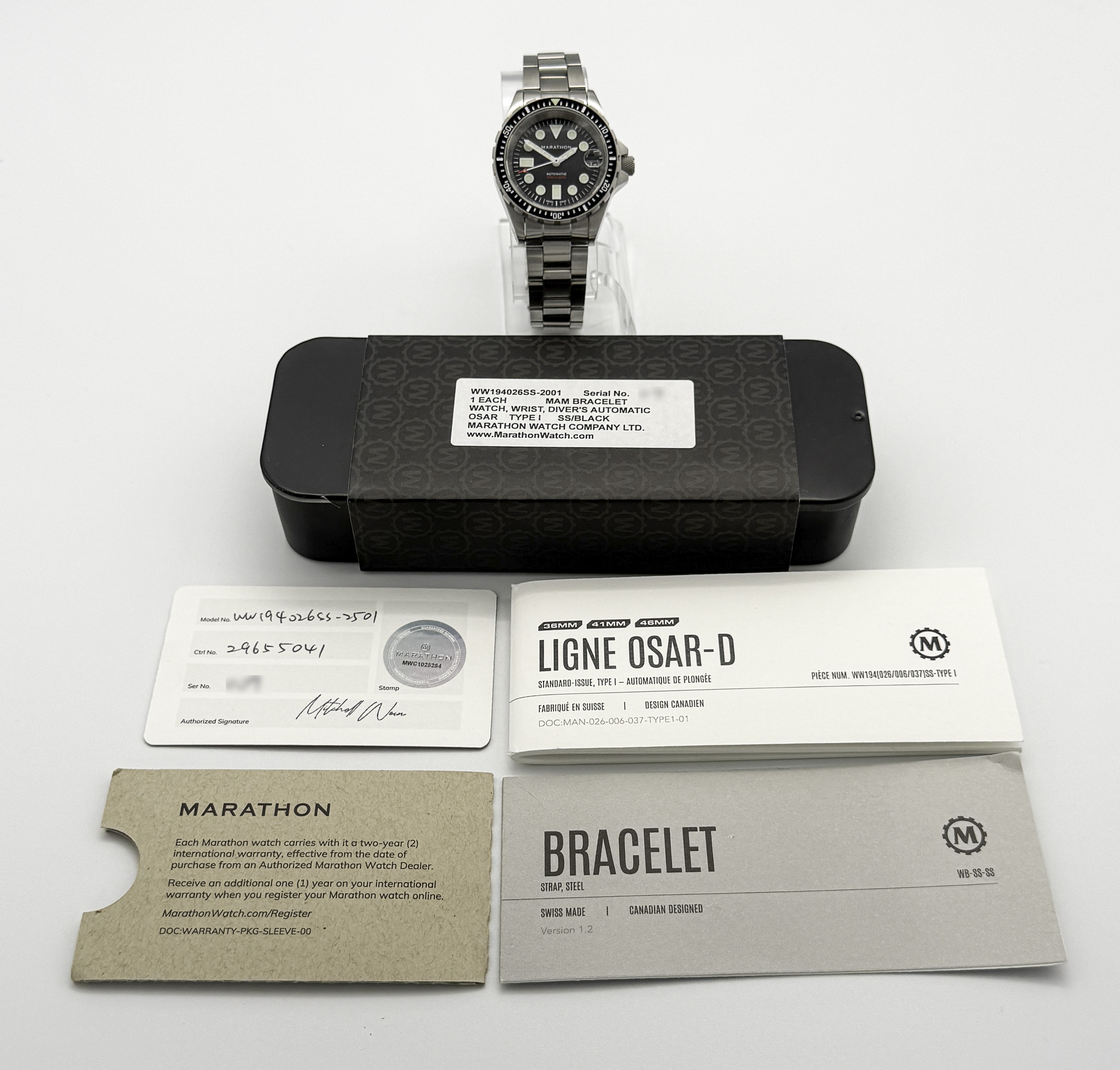 Marathon OSAR-D 36mm ref. WW194026SS-2001 — actual watch photograph